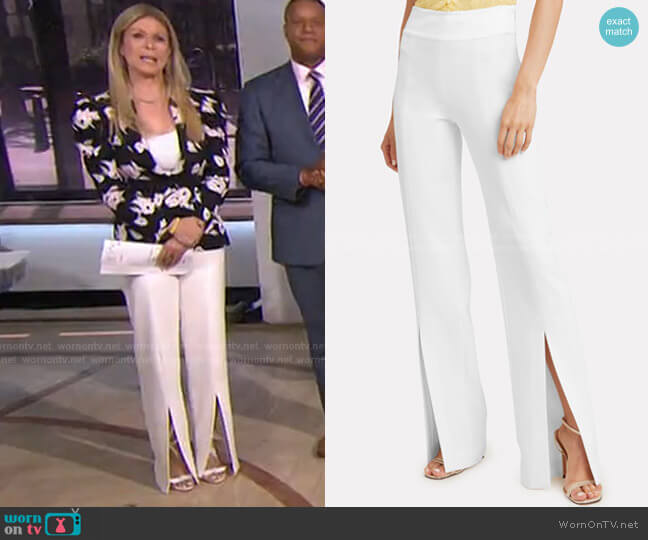 Jonathan Simkhai Satin-Combo Front-Slit Pants worn by Jill Martin on Today