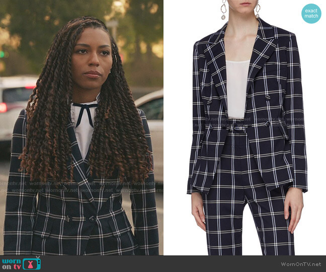Jonathan Simkhai Double-Breasted Checked Twill Blazer worn by Monet de Haan (Savannah Lee Smith) on Gossip Girl