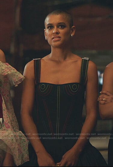 Julien’s black dress with multicolor stitching on Gossip Girl