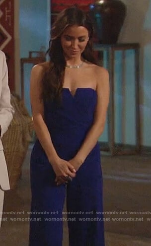 Kaitlyn Bristowe’s blue strapless jumpsuit on The Bachelorette