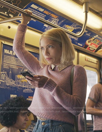 Kate’s polka dot blouse and pink sweater on Gossip Girl