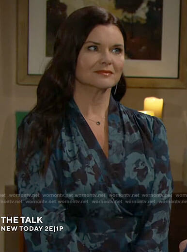 Katie’s blue abstract print wrap dress on The Bold and the Beautiful
