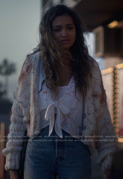 Kelley’s white cardigan on American Horror Stories