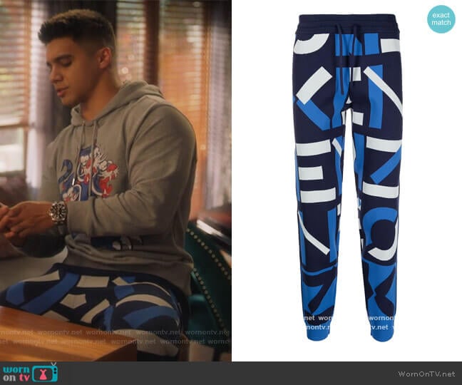 Kenzo Logo Print Track Pants worn by Vivek Shah (Jordan Buhat) on Grown-ish