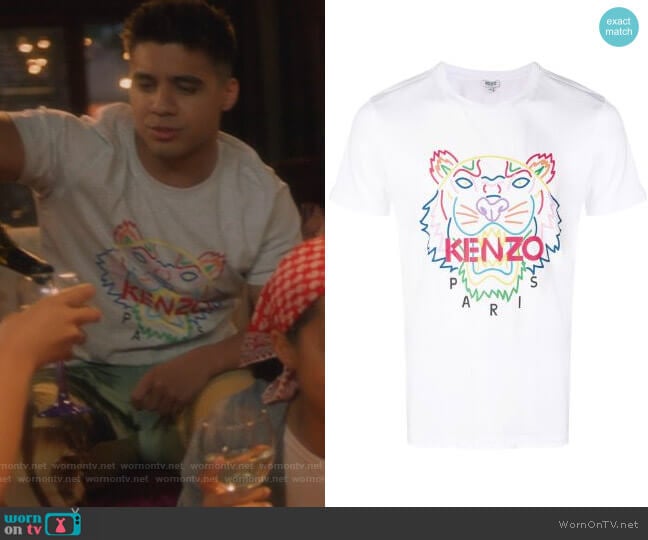 Kenzo Tiger logo print T-shirt worn by Vivek Shah (Jordan Buhat) on Grown-ish