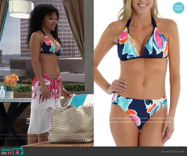 La Blanca Petals In Bloom Halter Bikini Top worn by Portia Robinson (Brook Kerr) on General Hospital