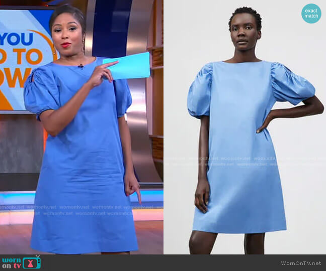Lafayette 148 New York Hattie Dress in Bluebell worn by Alicia Quarles on Good Morning America