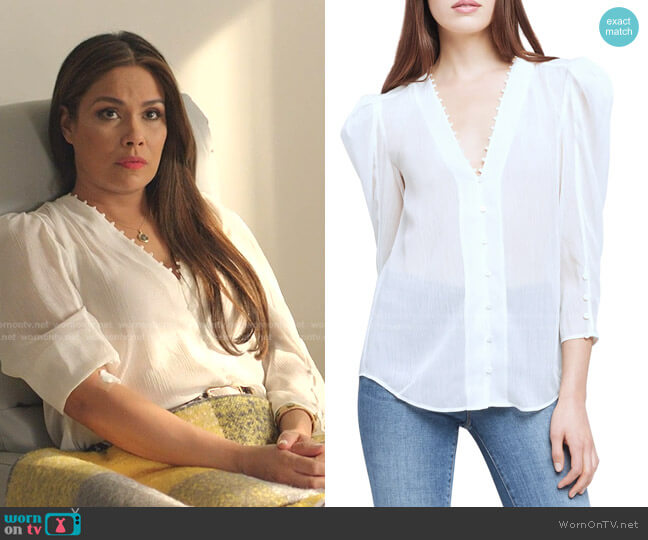 L'Agence Kimberly Puff-Sleeve Blouse worn by Cristal Jennings (Daniella Alonso) on Dynasty