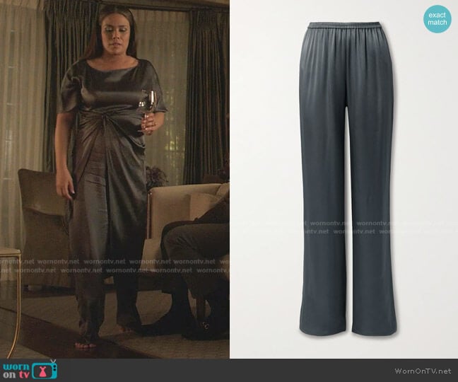 Lapointe Duchesse-Satin Wide-Leg Pants worn by Cristal Jennings (Daniella Alonso) on Dynasty