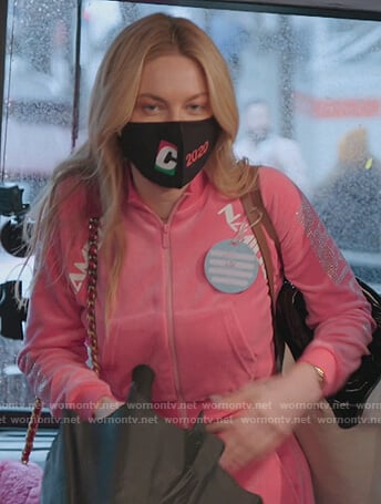 Leah’s pink Namilia logo jacket and sweatpants on The Real Housewives of New York City