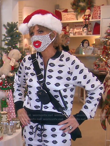 Lisa’s white lip print track jacket and pants on The Real Housewives of Beverly Hills