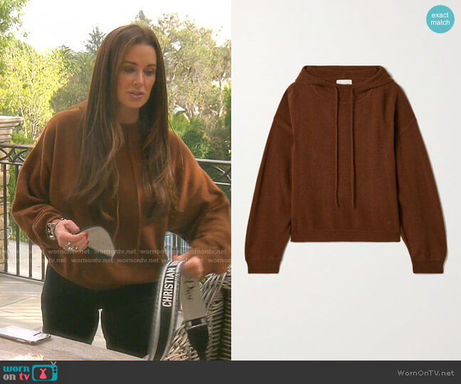 Loulou Studio Linosa cashmere hoodie worn by Kyle Richards on The Real Housewives of Beverly Hills