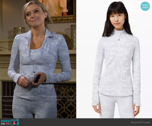 Lululemon Define Jacket in Incognito Camo Jacquard Alpine White Starlight worn by Abby Newman (Melissa Ordway) on The Young and the Restless
