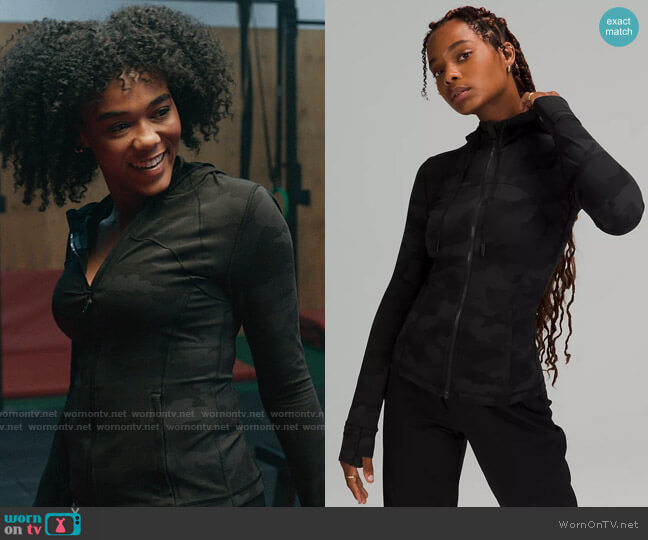 Lululemon Hooded Define Jacket in Heritage 365 Camo Deep Coal Multi worn by Amy AJ Johnson (Nia Holloway) on The Republic of Sarah