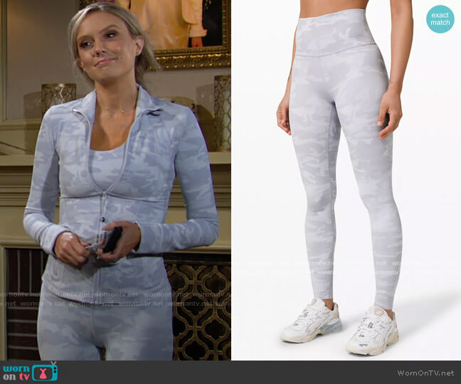 Lululemon Wunder Under High-Rise Tight in Incognito Camo Jacquard Alpine White Starlight worn by Abby Newman (Melissa Ordway) on The Young and the Restless