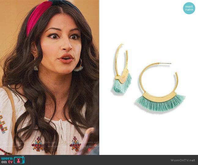 Madewell Fringe Hoop Earrings worn by Nalini Vishwakumar (Poorna Jagannathan) on Never Have I Ever