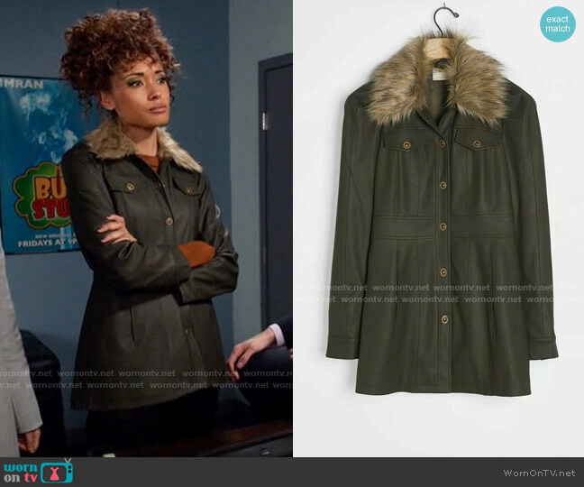 Maeve Kellie Faux Leather Coat worn by Astra Logue (Olivia Swann) on Legends of Tomorrow