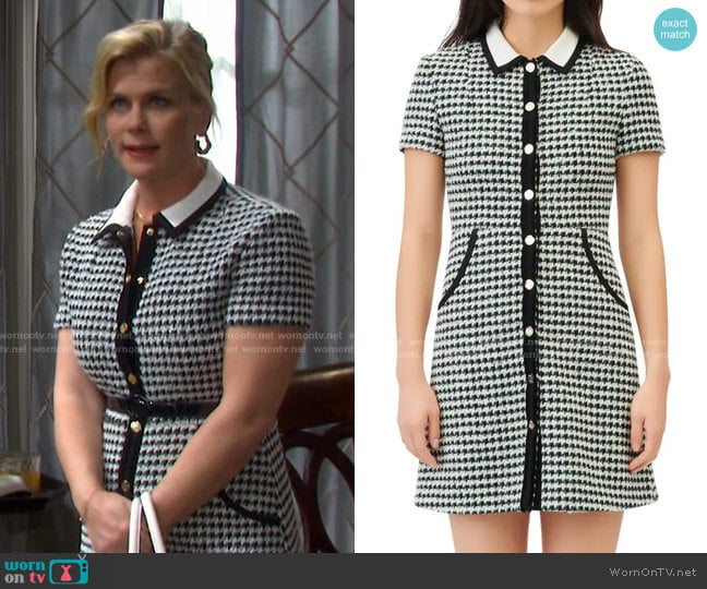 Maje Houndstooth Check Cotton & Wool Blend Dress worn by Sami Brady (Alison Sweeney) on Days of our Lives