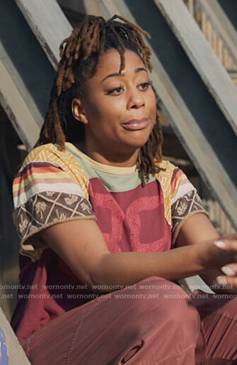 Malika’s 89 mixed print tee on Good Trouble