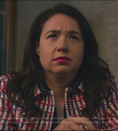 Marissa’s tweed check jacket with contrast collar on The Good Fight