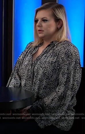 Maxie’s black floral print blouse on General Hospital