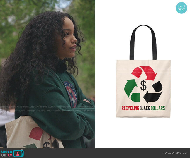Melanin Recycling Dollars Tote Bag worn by Zoya Lott (Whitney Peak) on Gossip Girl