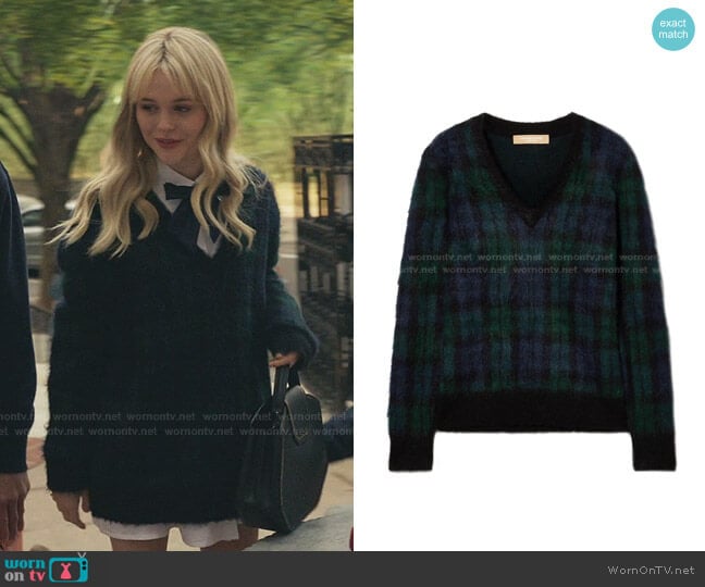 Michael Kors Tartan Mohair-blend Sweater worn by Audrey Hope (Emily Alyn Lind) on Gossip Girl