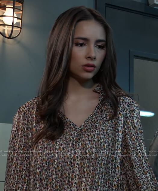 Molly’s floral metallic blouse on General Hospital