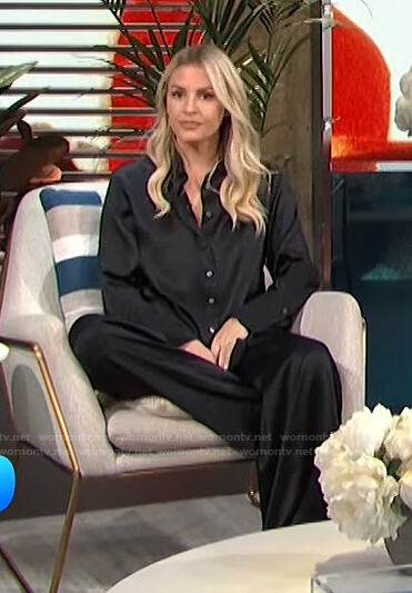 Morgan’s black satin shirt and wide-leg pants on E! News Daily Pop