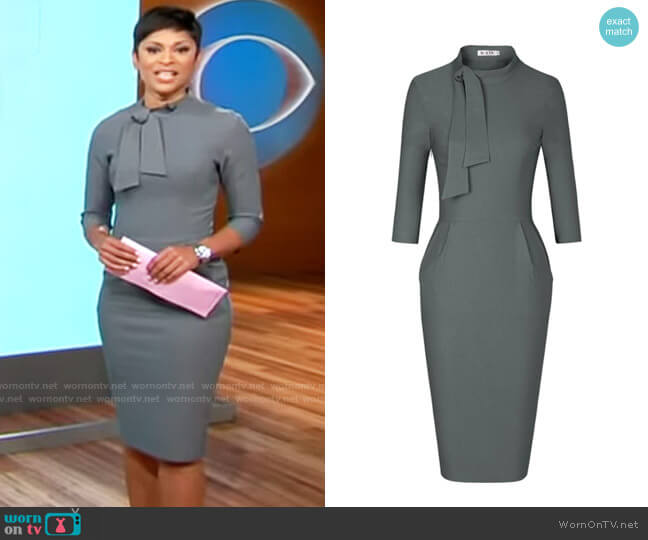 Muxxn Classic Vintage Tie Neck Formal Cocktail Dress with Pocket worn by Jericka Duncan on CBS Mornings