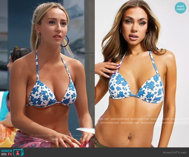 New Look Bikini top in blue floral print worn by Josslyn Jacks (Eden McCoy) on General Hospital