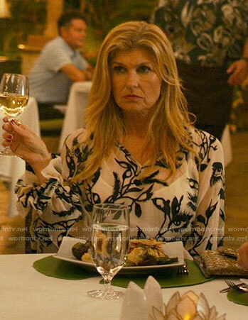 Nicole’s black and white floral dress on The White Lotus