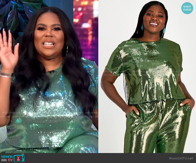 Nina Parker Trendy Plus Size Sequin Cropped Top worn by Nina Parker on E! News