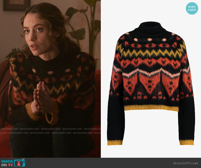 Noisy May Black/Tandori Dpice/Burnt Coral Jumper worn by Sarah Cooper (Stella Baker) on The Republic of Sarah