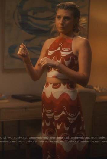 Nomi’s printed crop top and pants on Grown-ish