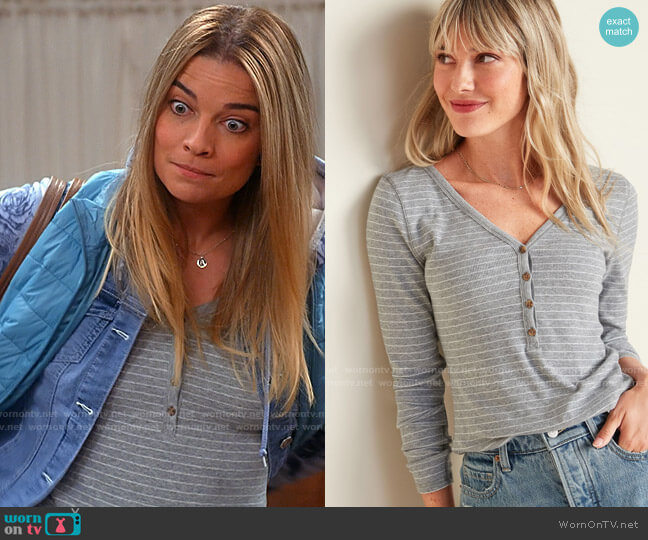 Old Navy Slim-Fit Rib-Knit Long-Sleeve Henley Tee worn by Allison (Annie Murphy) on Kevin Can F**k Himself