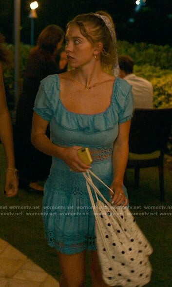 Olivia’s blue ruffled dress on The White Lotus