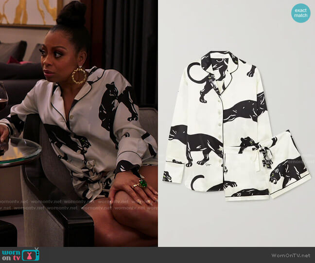 Olivia von Halle Alba Panther Print Pajamas worn by Renee Ross (Bresha Webb) on Run the World