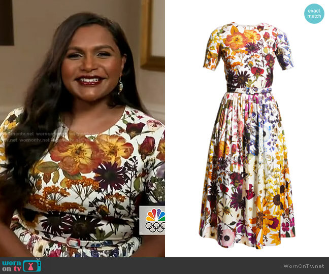 Oscar de la Renta Ombre Pressed Flower-Print Fit-&-Flare Dress