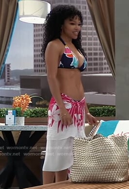 Portia’s blue floral print bikini on General Hospital