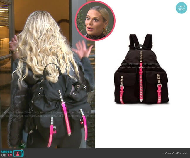 Prada Vela Studded Nylon Backpack worn by Dorit Kemsley on The Real Housewives of Beverly Hills