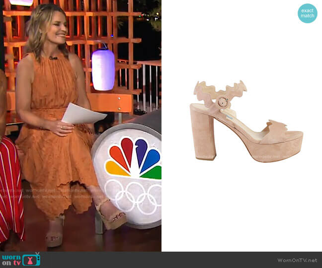 Prada Scalloped Suede Platform Sandal worn by Savannah Guthrie on Today