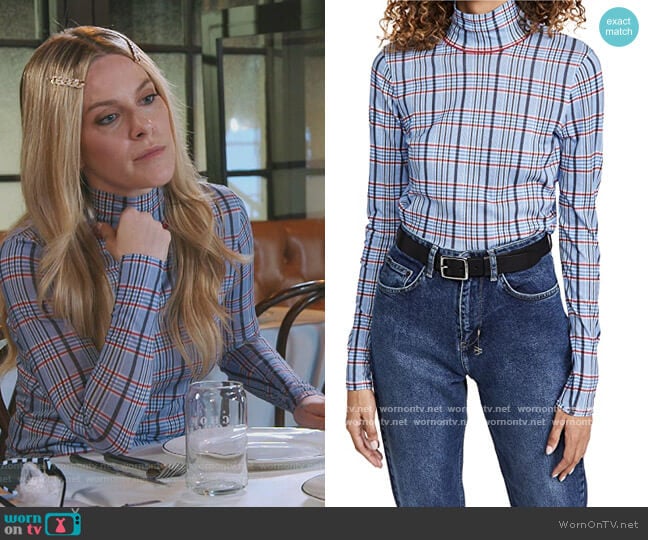 Rag and Bone Plaid Shaw Turtleneck worn by Leah McSweeney on The Real Housewives of New York City