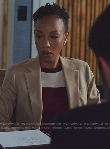 Carmen’s constrast stripe sweater on The Good Fight