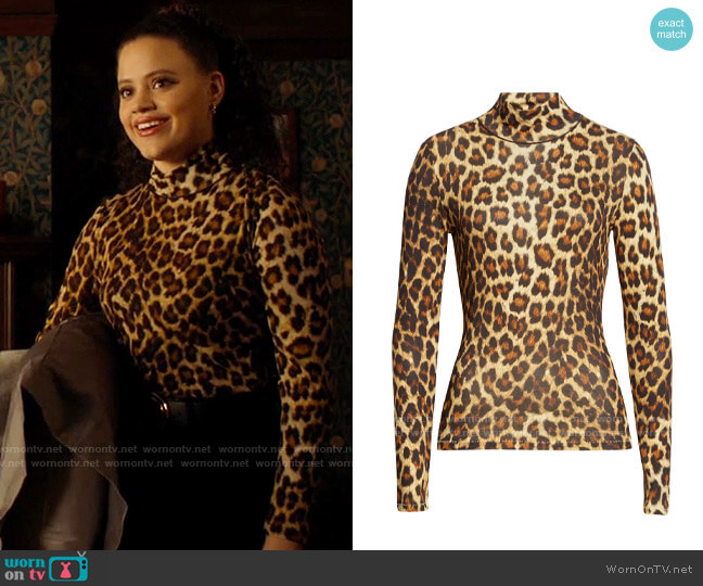 Rag & Bone Shaw Cheetah Print Turtleneck Sweater worn by Maggie Vera (Sarah Jeffery) on Charmed