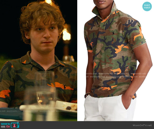 Polo Ralph Lauren Custom Slim-Fit Basic Mesh Camo Polo worn by Quinn Mossbacher (Fred Hechinger) on The White Lotus
