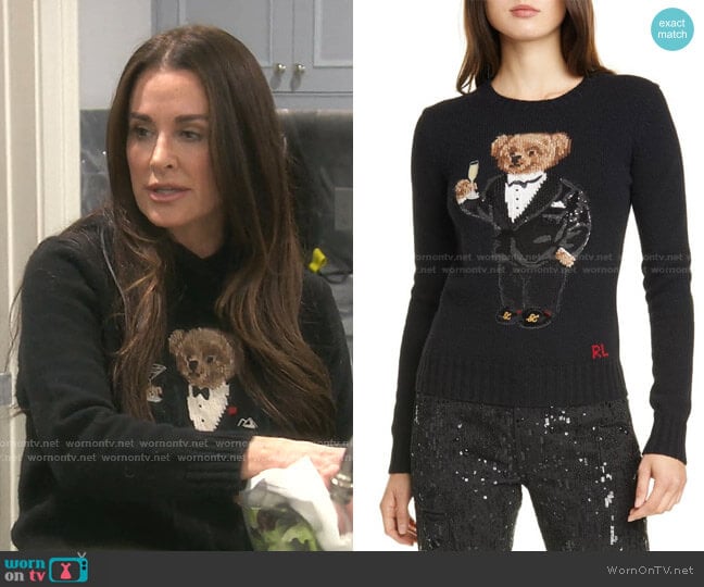Polo Ralph Lauren Tux Bear Crewneck Sweater worn by Kyle Richards on The Real Housewives of Beverly Hills