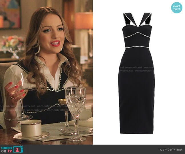 Rasario Crystal-Embellished Crepe Midi dress worn by Fallon Carrington (Elizabeth Gillies) on Dynasty