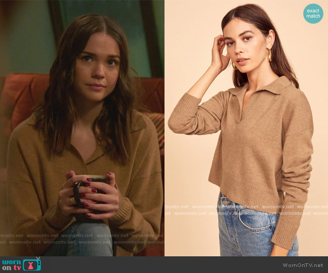 Reformation Cashmere Polo Sweater worn by Callie Foster (Maia Mitchell) on Good Trouble