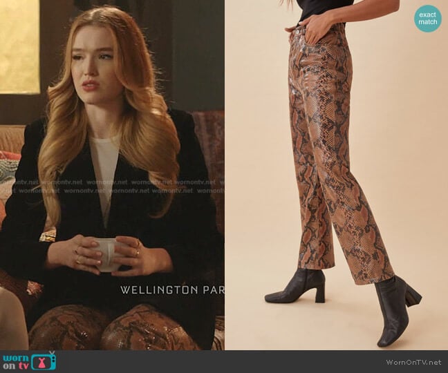 Reformation Veda 5 Pocket Leather Pant worn by Kirby Anders (Maddison Brown) on Dynasty